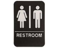 $9.95 Braille ADA Unisex RESTROOM Signs. Our signs are available in Blue or Black and come with white text &  graphics. Mounting bracket optional.