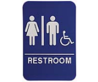 $9.95 Braille ADA Unisex RESTROOM w/Wheelchair Signs. Our signs are available in Blue or Black and come with white text &  graphics. Mounting bracket optional.