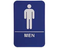 $9.95 Braille ADA MEN Signs. Our signs are available in Blue or Black and come with white text &  graphics. Mounting bracket optional.