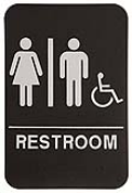 $9.95 Braille ADA Unisex RESTROOM W/Wheelchair Signs. Our signs are available in Blue or Black and come with white text &  graphics. Mounting bracket optional.