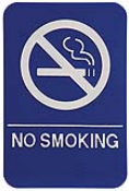 $9.95 Braille ADA NO SMOKING Signs. Our signs are available in Blue or Black and come with white text &  graphics. Mounting bracket optional.