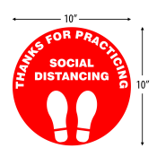 3 PACK
"Thanks for Practicing Social Distancing w/Foot Prints" Floor Decal, Social Distancing Awareness Decal, Vinyl Adhesive, 10" Diameter