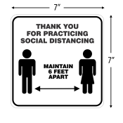 "Thank You For Practicing Social Distancing - Maintain 6 Feet Apart" Wall Sign, Social Distancing Awareness Sign, Plastic, 7" x 7" x .06" (Pack of 3)
