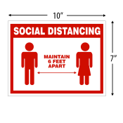"SOCIAL DISTANCING - Maintain 6 Feet Apart" Wall Sign, Social Distancing Awareness Signs, Plastic, 7" x 10" x .06 (Pack of 3)