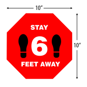 3 PACK
"Stay 6 Feet Away w/Foot Prints" Floor Decal, Social Distancing Awareness Decal, Vinyl Adhesive, 10" Diameter