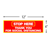 12 PACK<br>"STOP HERE - Thank You For Practicing Social Distancing" Floor Decal, Social Distancing Aweareness Decal, Vinyl Adhesive, 4" x 12" 