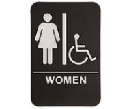 $9.95 Braille ADA WOMEN W/Wheelchair Signs. Our signs are available in Blue or Black and come with white text &  graphics. Mounting bracket optional.