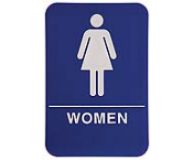 $9.95 Braille ADA WOMEN Signs. Our signs are available in Blue or Black and come with white text &  graphics. Mounting bracket optional.