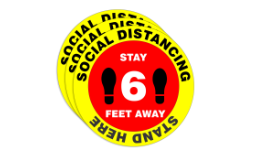 3 PACK
"Social Distancing Stand Here - Stay 6 Feet Away w/Foot Prints" Floor Decal, Social Distancing Awareness Decal, Vinyl Adhesive, 10" Diameter
