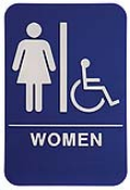 $9.95 Braille ADA WOMEN W/Wheelchair Signs. Our signs are available in Blue or Black and come with white text &  graphics. Mounting bracket optional.