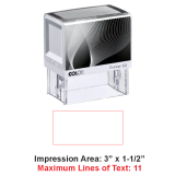Colop P60
Printer 60 
Maximum Impression Area: 1 1/2" x 3" Maximum Lines of Text: 9
Rectangular Stamp