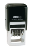 Colop P30 Dater 1 1/4" X 1 1/4" self-inking date stamp.

This plastic frame self-inking dater impression area is 1 1/4" x 1 1/4". 

Customize your dater by choosing the color, font style, size and your text copy.  To add a border around your dater, si