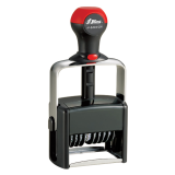 Built with a heavy duty metal frame with a durable plastic body,this self-inking stamp is an excellent choice for high volume stamping needs. The manual date bands include: 12 year date bands with guaranteed 10 current years,  along with 4 number bands.