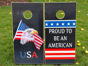 These Patriotic USA Cornhole boards are proudly made right here in our Wisconsin Store with quality craftsmanship. Both board sport a different vinyl decal that clearly shows your American pride. They are regulation  4' x 2' size and come with a set of Co